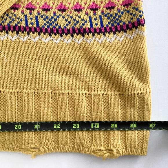 NWT Easel Yellow Fair Isle Knit Sweater | Boho Distressed Hem | Size S - Picture 6 of 9